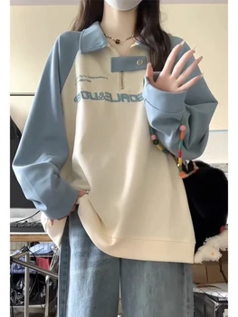 Винтажная японская толстовка с милой вышивкой и буквами, свободный Модный повседневный универсальный женский топ, эстетические пуловеры Grunge Y2k