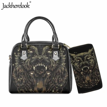 Jackherelook Модная женская сумка через плечо, Длинный кожаный кошелек, 2 предмета, художественный дизайн с изображением животного Волка, 3D-принт, сумка-мессенджер, сумка для покупок