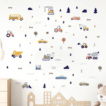 Новый мультфильм Все виды инженерных автомобильных наклеек на стену для детской комнаты, украшения дома, Декор стен в спальне