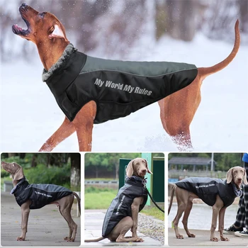 Теплый пуховик для собак среднего размера с меховым воротником, зимняя одежда для крупных собак, золотисто-стойкие пальто Labrado Coats ropa de perro