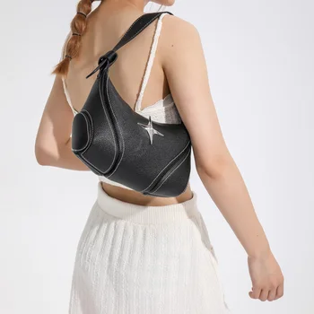 Маленькие серебристые сумки через плечо подмышками для женщин 2023 Серебряные сумки с дизайном Fashion Star Трендовая кожаная сумка через плечо