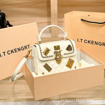Роскошная брендовая модная эмблема Квадратная коробка Портативная женская сумка высокого качества Маленькая ароматная сумка через плечо в стиле Кроссбоди на одно плечо