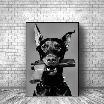 Современный Черно-Белый Пистолет Добермана Роскошная Мода Печать Плакатов Холст Картина Настенное Искусство Картина Nordic Room Home cuadros Decor