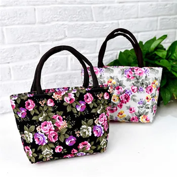 Женская сумка Новая цветочная холщовая сумка для хранения закусок Сумка для Бенто Ручная переноска Милая сумка для мамы с цветочным принтом