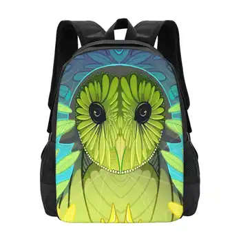 Дизайнерская сумка с рисунком совы, студенческий рюкзак, Совы, птицы, дикие животные, любители природы, симметричная симметрия, красочный зеленый Оригинал