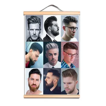 Винтажный настенный художественный плакат для украшения парикмахерской - Настенные рисунки на деревянном холсте с классическими мужскими короткими стрижками A1