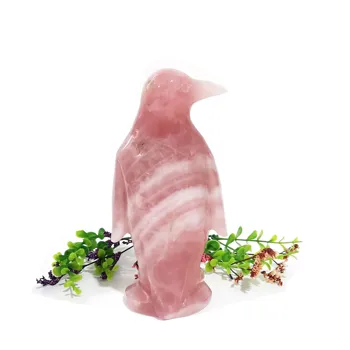 Ручная работа, целебный розовый кварц, резьба по кристаллу пингвина для подарков LJ