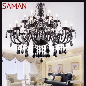 Люстра SAMAN в европейском стиле, светодиодная подвесная свеча, черный хрусталь, роскошные светильники для дома, гостиничного зала