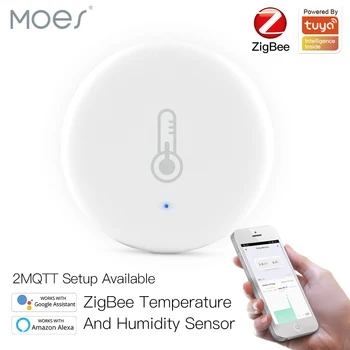Система безопасности MOES Tuya Smart ZigBee 3.0 с интеллектуальным датчиком температуры и влажности, работающим на батарейках, с приложением Tuya Smart Life App Alexa