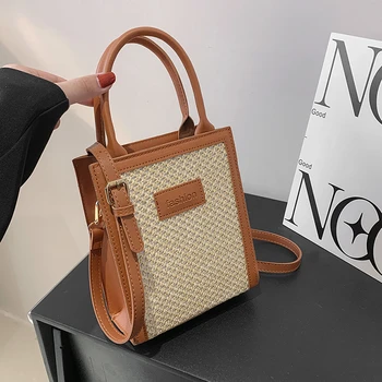 Маленькая квадратная сумка-тоут, женские летние трендовые брендовые сумки через плечо для женщин, сумка через плечо из искусственной кожи, женская дизайнерская сумка, тканая сумка