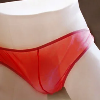 Сексуальное прозрачное нижнее белье из ультратонкой сетки для мужчин, трусы-мешочки с выпуклостями, эластичное нижнее белье, трусы-помпоны, трусы-трусики