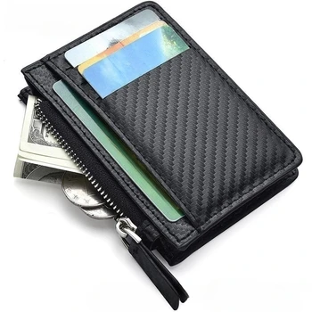 Мужские тонкие минималистичные кошельки с передним карманом, держатель для кредитных карт на молнии, Портативные кожаные кошельки