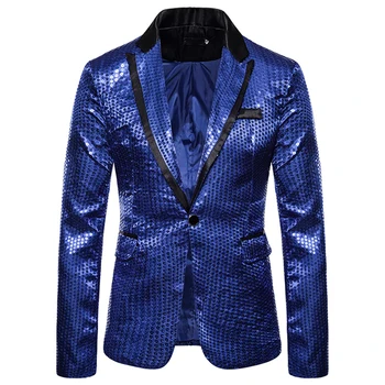 Модный мужской блейзер, украшенный блестящими пайетками, куртка для ночного клуба, Выпускное представление, Сценическая одежда, костюм, блейзер, пальто, мужская одежда