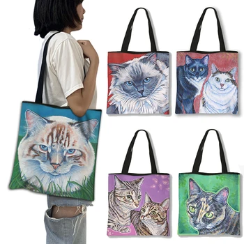 Женская сумка через плечо с рисунком кота Каваи из Сибири/штата Мэн /Таиланд с рисунком кота Сиама, сумки для путешествий, Сумка для покупок, подарок