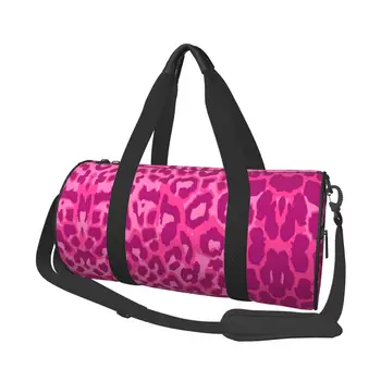 Розовые пятна животных, спортивные сумки Kawaii Leopard, модная Большая спортивная сумка, Портативная Мужская Женская сумка на заказ, Тренировочная Милая сумка для фитнеса