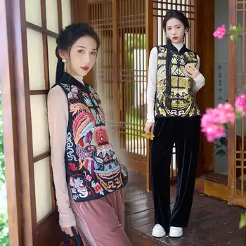 2023 осень новый китайский стиль жилет в национальном стиле без рукавов со стоячим воротником с вышивкой китайский жилет tang suit s715