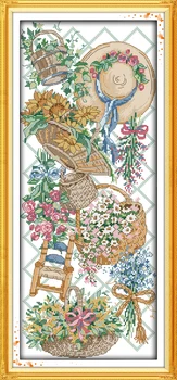 Набор для вышивания крестиком Joy Sunday с предварительной печатью Easy Pattern Набор для вышивания из тисненой ткани Aida-Цветочная корзина (5)