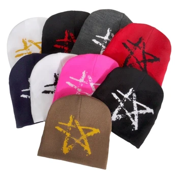 MXMB Хип-хоп Унисекс Шапочка-бини Y2K Для девочек в стиле Харадзюку, реквизит для фотосессии, Универсальная Жаккардовая шляпа с изображением звезды, Мешковатая кепка