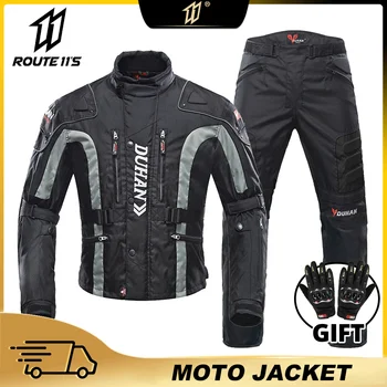 Мотоциклетная куртка и брюки DUHAN, комплект мотоодежды Four Seasons с утеплителем, мужская куртка для мотокросса, ветрозащитный бронежилет