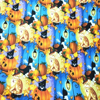 Новый 110 см шириной Хэллоуин тыква кошка Печатная Хлопчатобумажная Ткань Лоскутное Шитье Материал Хлопчатобумажная Ткань Diy Платье Одежда