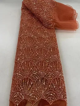Новейшая ткань 5Y, высококачественная ручная вышивка, сетчатое кружево, горный хрусталь с бисером, пайетки для свадебного или вечернего платья 2023