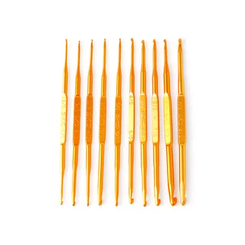 10шт Золотой Алюминиевый Двойной Конец Вязания Крючком Набор Спиц Для Вязания Крючком Weave Craft Needles Инструмент