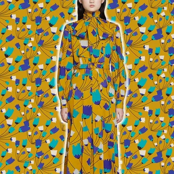 Ткань с принтом серии G brand тюльпан решетчатая геометрическая печать атласная юбка рубашка дизайнерская ткань из полиэстера для платья по ярдам