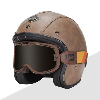 Дизайн из искусственной кожи 2024 года, мотоциклетный полушлем ABS со стеклом Halley, винтажный шлем Cafe Racer с открытым лицом, Размер S, M, L, XL, XXL