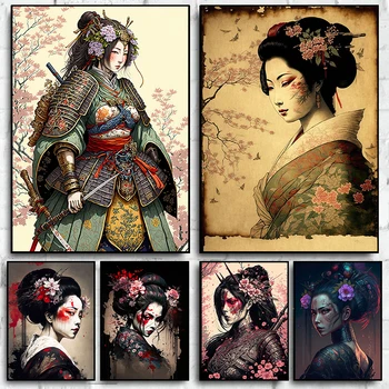 Гейша Японская Женщина Плакат Самурая Традиционное Искусство Печать Холст Картина Настенное Искусство Гостиная Спальня Современный Семейный Домашний Декор