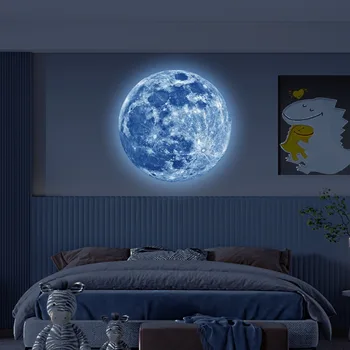 3D наклейка на стену со светящейся Луной, светящаяся в темноте, флуоресцентная наклейка, ПВХ Наклейки для дома, детской комнаты, Декор стен, Обои