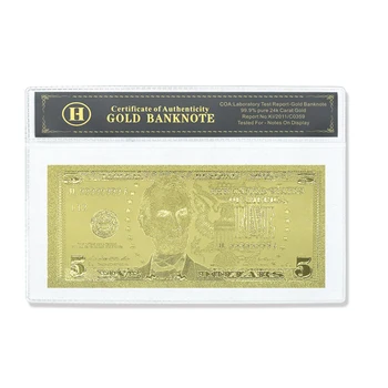 Банкнота из золотой фольги в долларах США номиналом 5 долларов США и невалютные памятные предметы коллекционирования