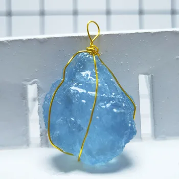Кристаллы Целебный натуральный Аквамарин подвеска с кристаллами синий аквамарин кварцевое ожерелье подвеска с драгоценным камнем Чакра