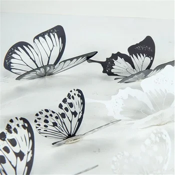 18шт настенных наклеек с бабочками, черно-белые Хрустальные бабочки, самоклеящиеся обои, декор для дома, свадебной вечеринки, художественные наклейки