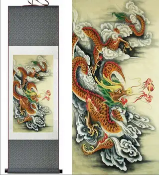 Домашний декор Китайский шелковый свиток живопись Дракон тушью живопись украшение
