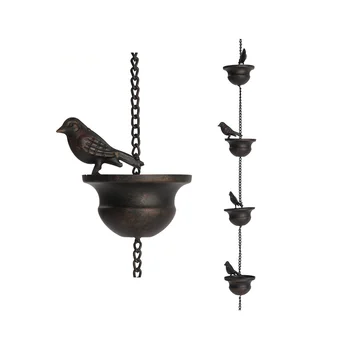 Дождевые цепочки для желобов, подвижные птички на чашках, дождевые колокольчики длиной 7,8 фута, дождевые колокольчики с прикрепленной вешалкой и птичками