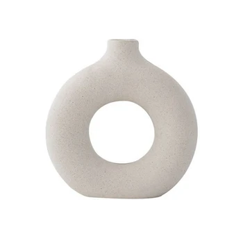 Акция! Скандинавская керамическая ваза для пончиков, полый дизайн, горшок для сухих цветов ручной работы, художественное украшение для гостиной, офиса, домашнего стола