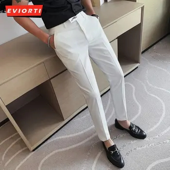 Весенне-летний повседневный костюм с вышивкой в тонком стиле, Корейская версия, дизайн с высокой талией, облегающие брюки для маленьких ног для мужчин