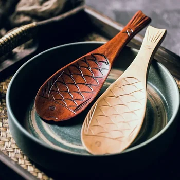 Креативная рисовая ложка в форме рыбы в стиле ретро, милая природа, деревянная антипригарная рисовая лопатка, совок, кухонные принадлежности для приготовления пищи