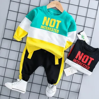 Весенне-осенний комплект одежды для маленьких мальчиков и девочек, хлопковый спортивный костюм с надписью для малышей, футболка с длинным рукавом + брюки, наряд
