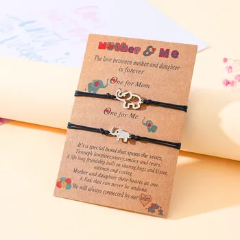 Простой браслет-открытка для родителей и детей на День матери, плетеный браслет с полым Слоном из нержавеющей стали Оптом