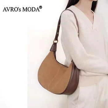 Винтажная замшевая сумка AVRO MODA для подмышек, женская повседневная сумка для поездок на работу, женская сумка-тоут из натуральной кожи, модная сумка через плечо