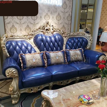 Комбинированный диван CJ European first layer из воловьей кожи с резьбой по дереву, 123 комбинированных дивана, роскошный диван из золотой фольги