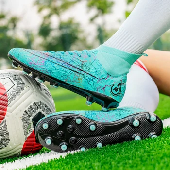 Мужская женская футбольная обувь, футбольные бутсы с высокими щиколотками, детские бутсы, тренировочные футбольные кроссовки Crampon, Размер 33-46, прямая поставка