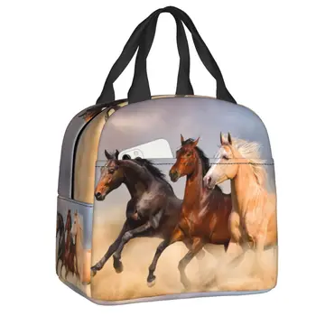 Изготовленная на заказ сумка для ланча в виде лошади, Теплые Ланч-боксы с изоляцией-охладителем для женщин, детей, школьной работы, контейнера для еды для пикника