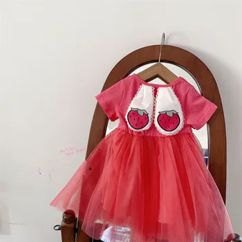 Платье для маленьких девочек 2023, новое Милое Платье с коротким рукавом, Модное хлопковое Платье Принцессы для маленьких Девочек на день рождения, Детское платье