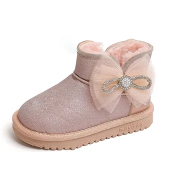 Хлопчатобумажная обувь для девочек -2023, новый зимний стиль с утолщенной подкладкой для удобных меховых и зимних ботинок, детская обувь для девочек