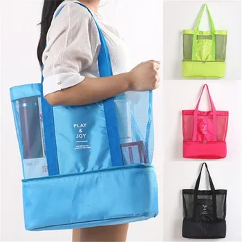 Переносная сумка для ланча, термоизоляционные сумки, полезная сумка через плечо, сумка-холодильник, сумка для пикника, сетчатая пляжная сумка для хранения продуктов и напитков