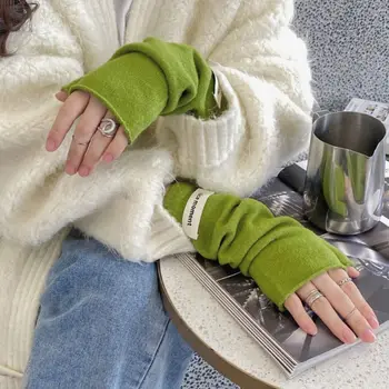 Длинные перчатки без пальцев, женские варежки, Зимняя грелка для рук, вязаный рукав, Модная мягкая одежда для девочек в стиле Харадзюку, перчатки в стиле панк-готик