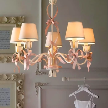 Подвесной светильник для комнаты Французской принцессы, Итальянский Розовый Бант, Простая Современная комната для девочек, Спальня, Магазин одежды, Подвесной светильник