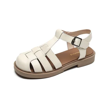 Размер 34-43 Женские римские туфли с закрытыми пальцами, Пляжные Сандалии с перекрестной шнуровкой, Мокасины с пряжкой для отдыха